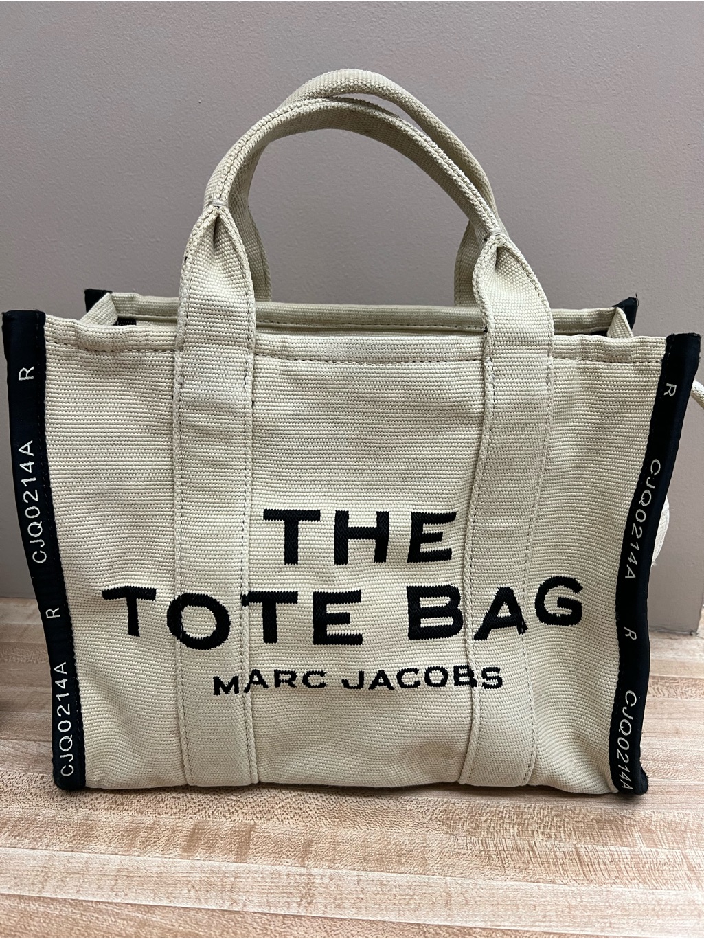 Marc Jacobs Cream Canvas Tote Bag With Black Accents Strap & Dust Bag Included!!